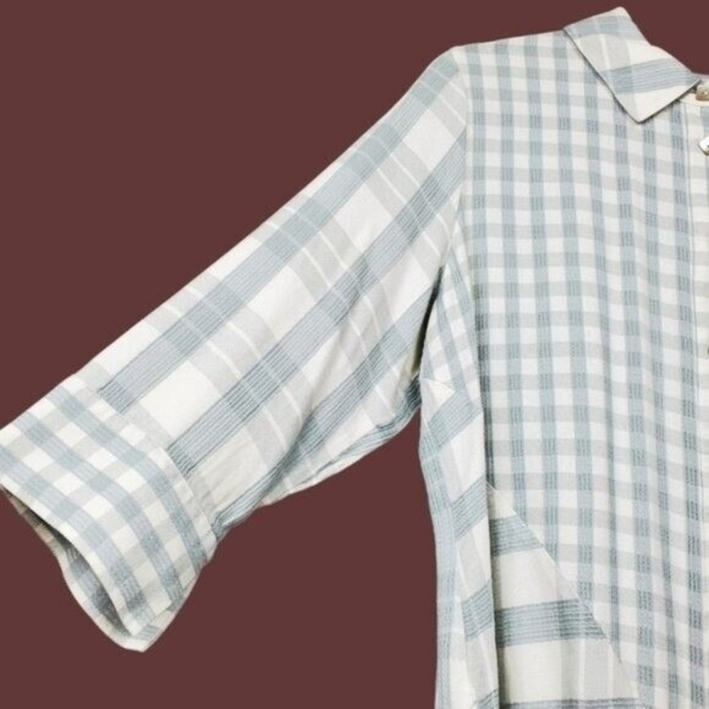 Soft Surroundings Womens Huntleigh Ivory Sage Green Plaid Tunic Shirt Size L View 5